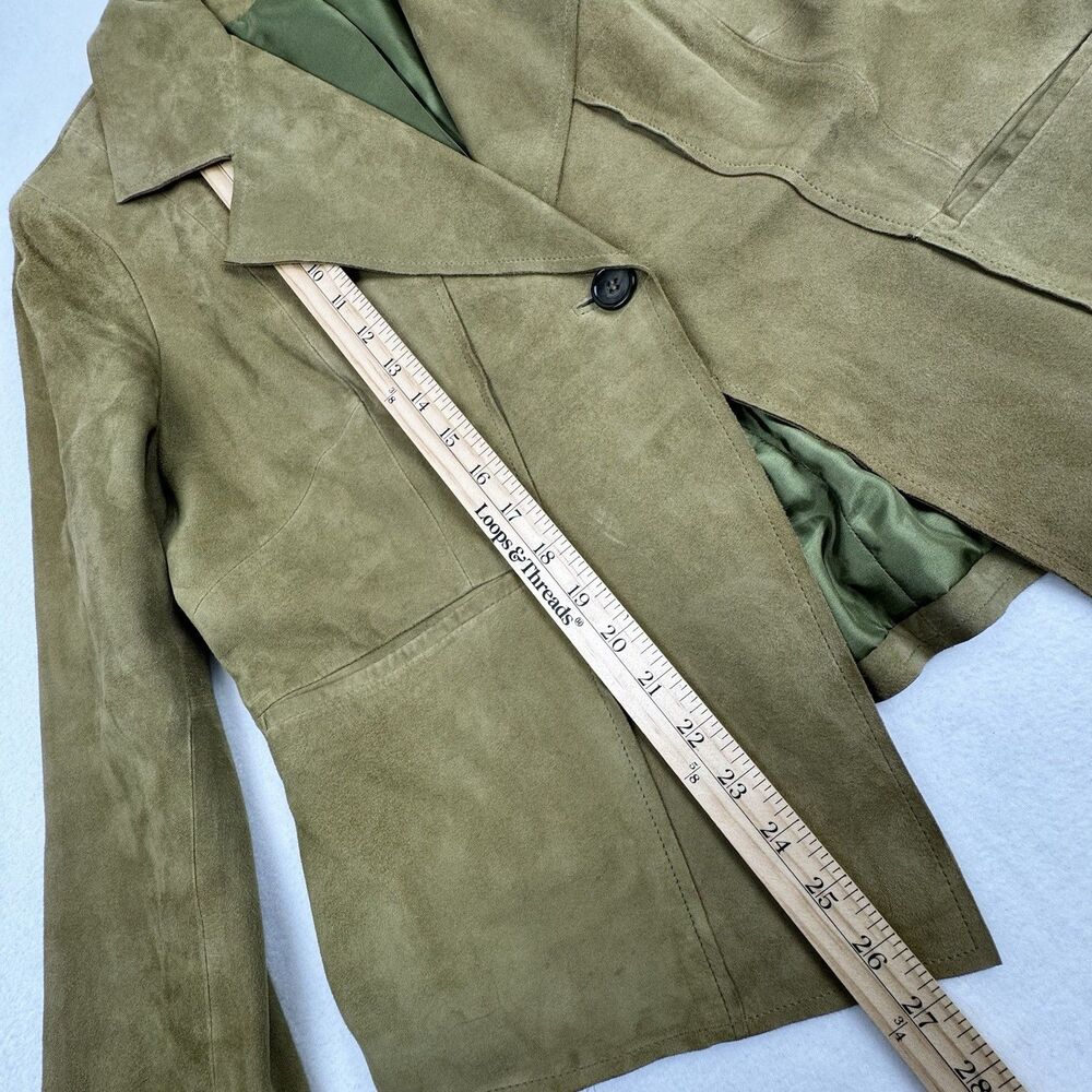 Jones New York Women Suede Leather Jacket 12 Green‎ Western Cowgirl Equestrian - Picture 13 of 16